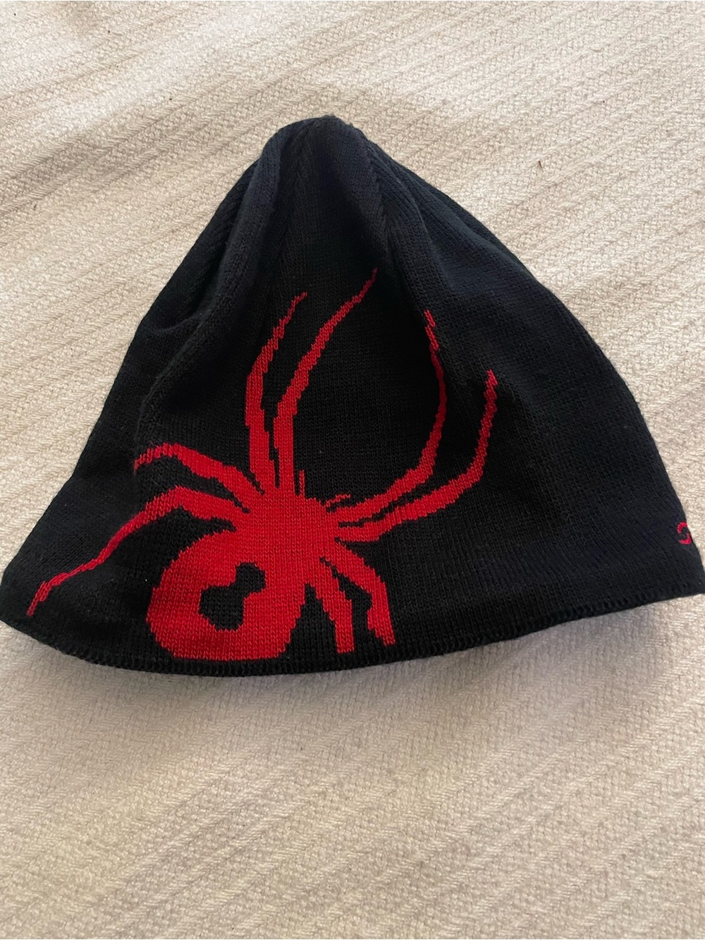 Spyder Kids Black Beanie with Red Spider Motif